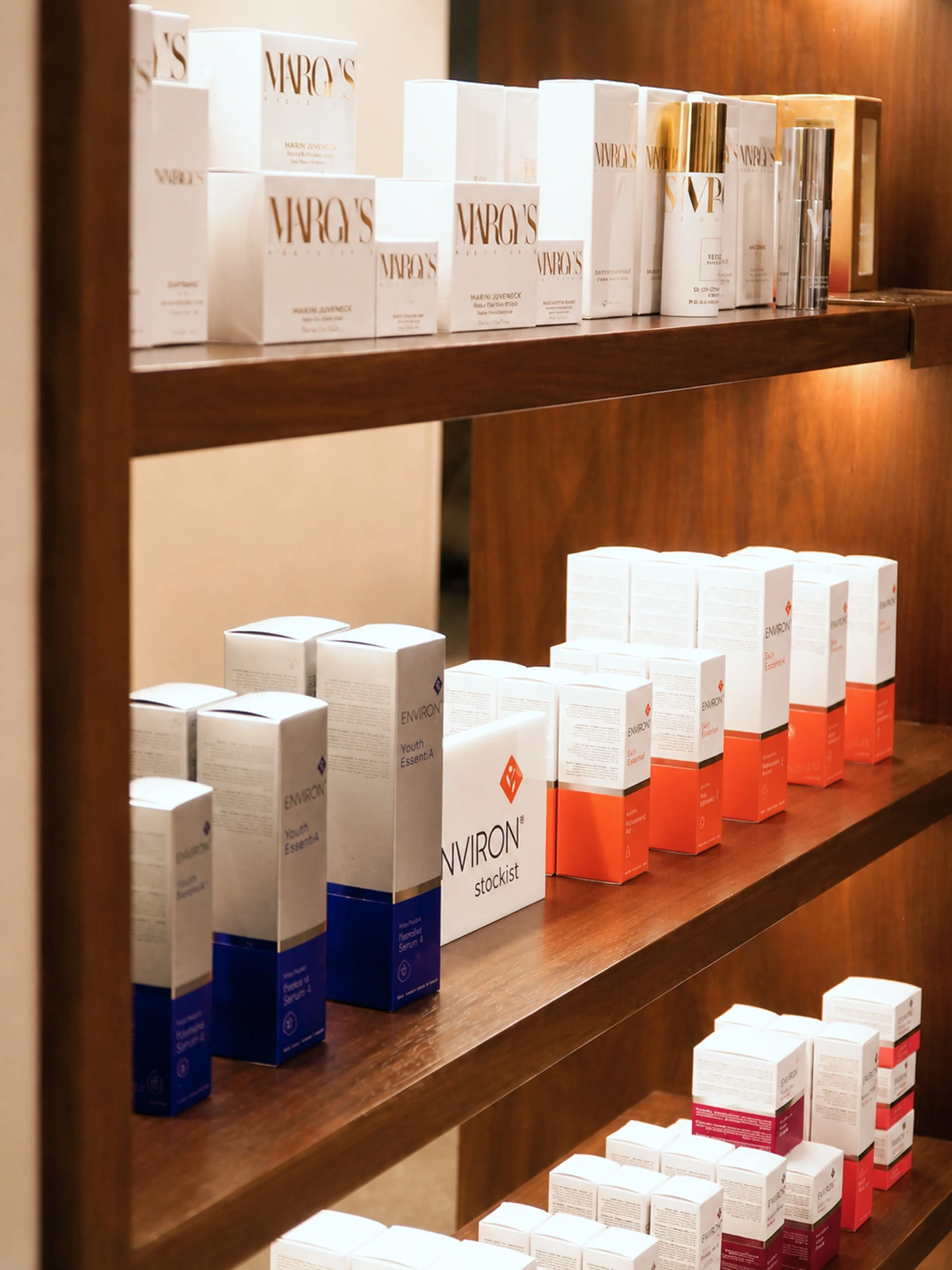 Shelves of Margy's, Environ and premium skincare products