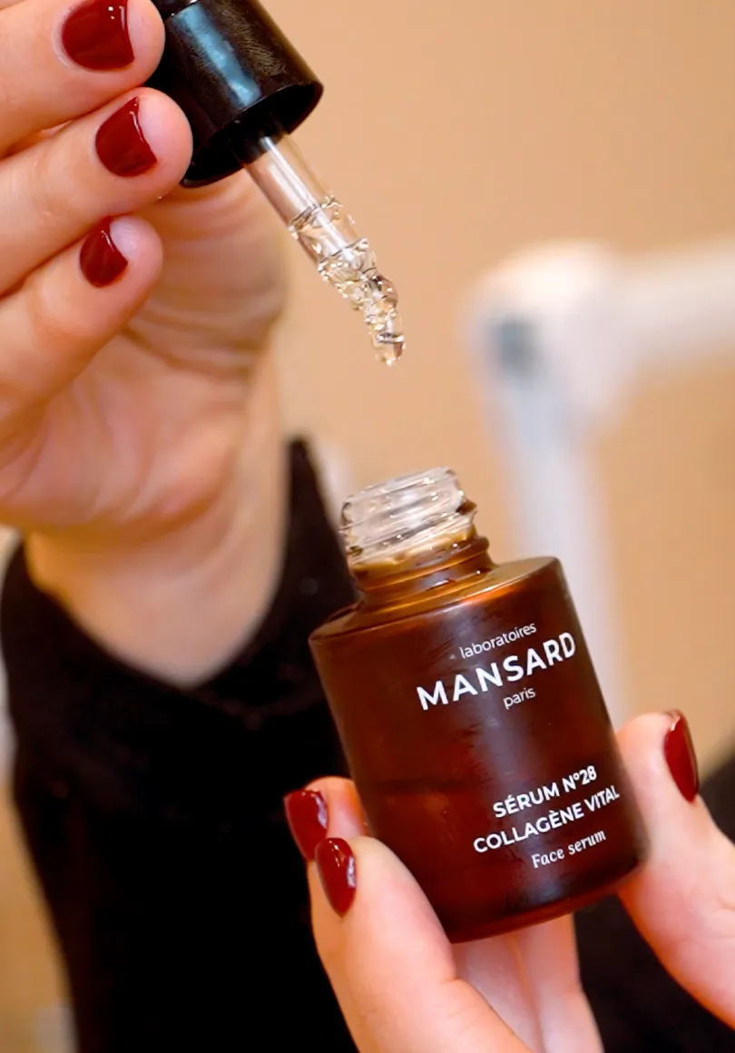 Mansard Paris collagen serum applied during a facial